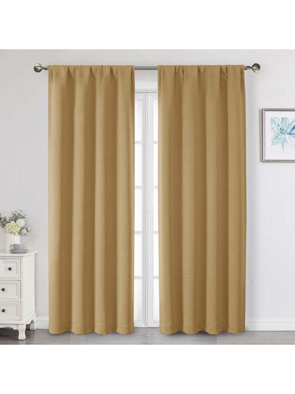 Elegant Gold Blackout Curtains Set, 84" Thermal Insulated Room Darkening Drapes